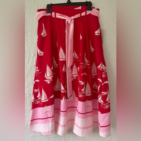 NWT HER DESTINY NAUTICAL SAILBOAT PRINT SKIRT SIZE LARGE ELASTIC WAIST PULL ON - Picture 1 of 9